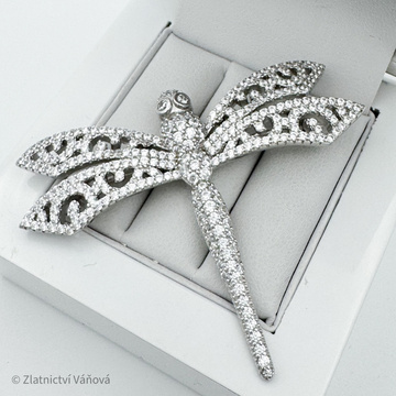 Stříbrná brož VÁŽKA SE ZIRKONY